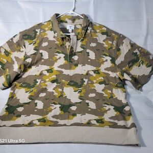 Mode of One Mens Relaxed Fit French Terry Camo Polo Shirt Army Brown XL